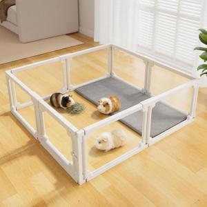 BUCATSTATE Acrylic Guinea Pig Cages for 2, 15.5 sq ft Guinea Pigs Playpen with Door, Clear Rabbit Playpen Indoor for Pigges, Hedgehogs, Quail, Chickens (47" L x 47" W x 16" H, 8 Panels)