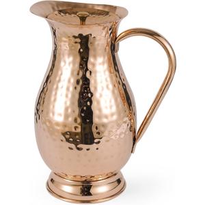 100% Pure Copper Pitcher 70 Ounces | Handmade Hammered Large Jug with Lid, Water Mugs Unlined Uncoated Chemical Free for Ayurveda Health Benefits | Copper Carafe For Home for Home & Gifting (2000ml)