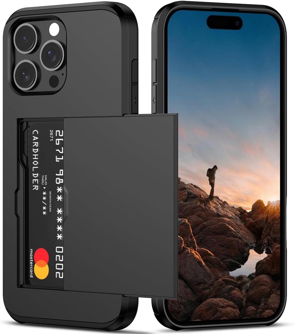 Nvollnoe Compatible with iPhone 16 Pro Max Case with Card Holder Dual Layer Heavy Duty Protective Shockproof Hidden Card Slot Slim Wallet Phone Cover for Women&Men 6.9 inch(Black)
