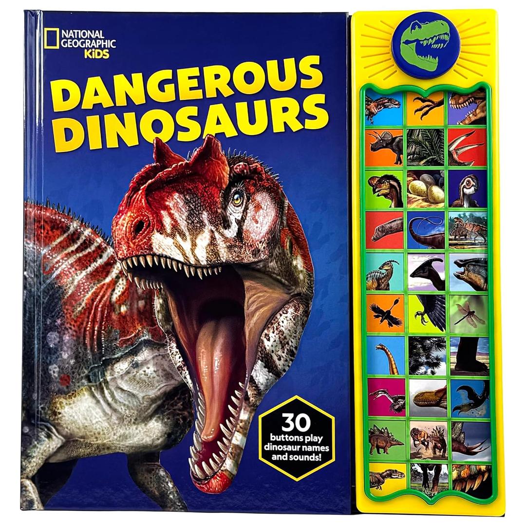 National Geographic Kids - Dangerous Dinosaurs 30-Button Animal Sound Book - Plays Dinosaur Names and Sounds - PI Kids - Hardcover