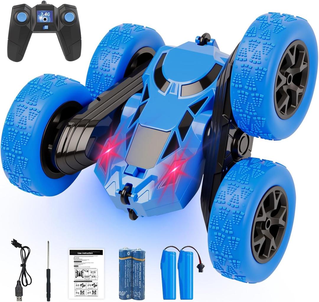 Remote Control Car, RC Cars Toys for Kids Ages 6-12, 2.4GHz RC Stunt Truck with 360 Double-Sided Flips, 4WD Off-Road Racing, Christmas Birthday Gifts for 3 4 5 6 7 5-7 6-8 8-10 Year Old Boys Girls (Blue)