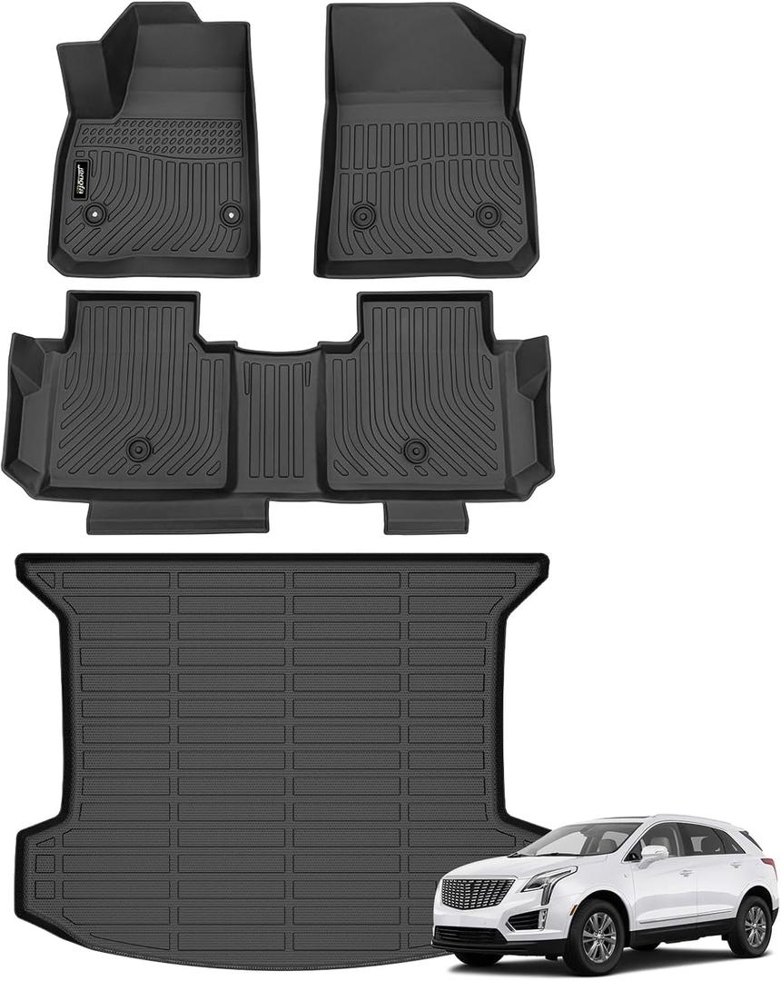 Jenofa-Floor Mats for Cadillac XT5 2025-2017 Car Mats Cargo Mat Fit Cadillac XT5 All Weather Non-Slip Waterproof Durable TPE Rubber High Edge Protection Floor Liner Accessories Full Set 2024