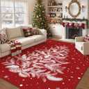 Christmas Area Rug 6x9 Red Washable Non-Slip Holiday Area Rug Funny Christmas Tree Carpet for Living Room Bedroom Dining Room Playroom Office