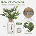 6pcs Glass Vase Set with Artificial Eucalyptus Leaves Stems, Vintage Clear Flower Vases for Centerpiece Table Decorations Farmhouse Wedding, Cylinder Vase for Home Decor Party Bathroom Office Shelf