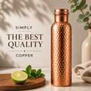 Pure Copper Water Bottle 34 oz, Hammered Drinking Water Bottle, Reusable Ayurvedic Style Bottle for Home Gym Yoga Travel