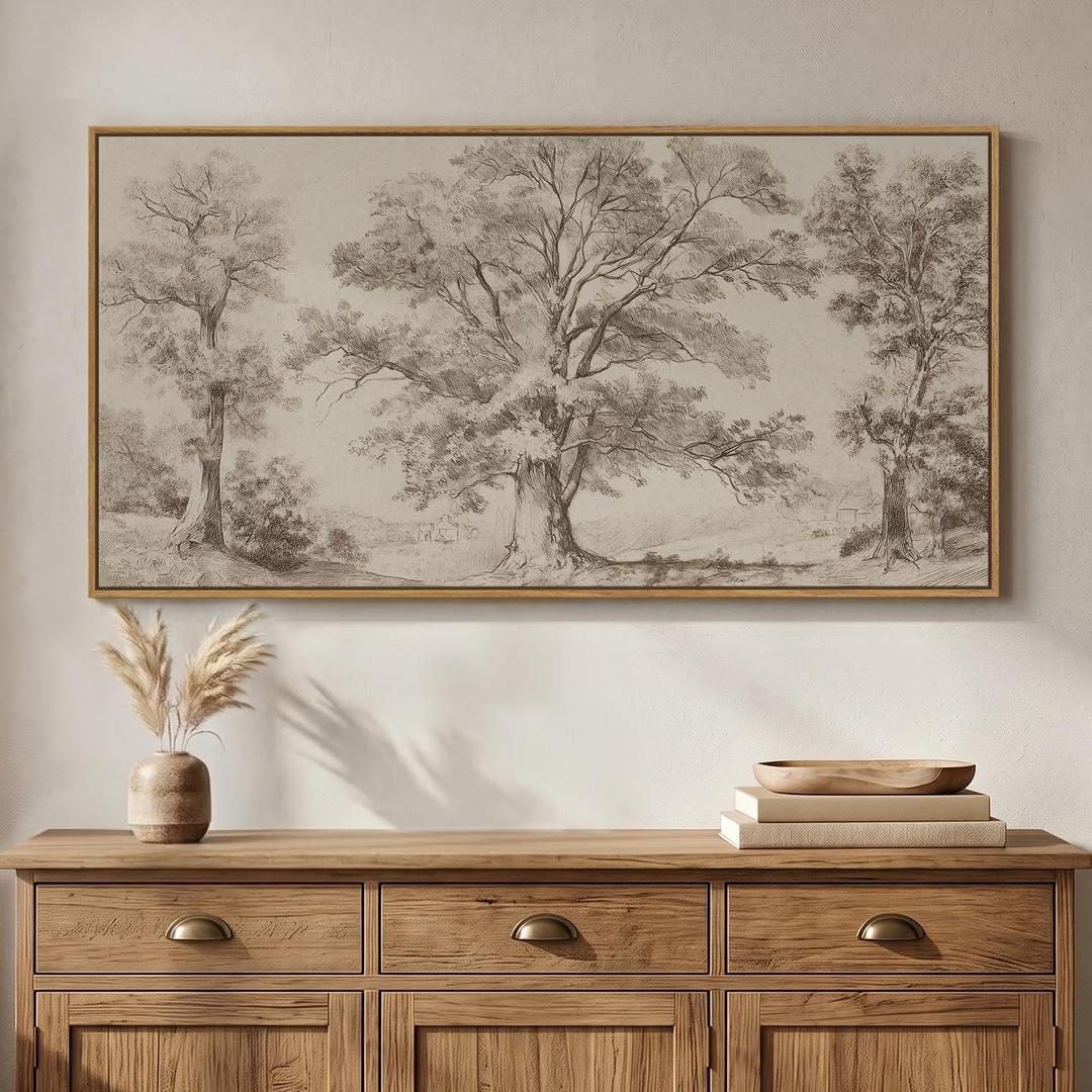 Large Framed Vintage Landscape Canvas Wall Art for Living Room, 24x48 Inch