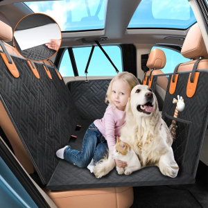 Dog Car Seat Cover for Back Seat-Large Space, Hard Bottom Non-Slip Car Seat Protector for Dogs, 100% Waterproof, Easy-to-Clean Dog Hammock for Car, SUV, Truck
