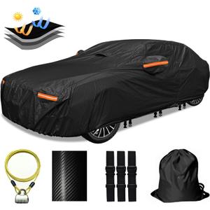 30 Layers Car Cover for Automobiles All Weather Waterproof, Outdoor Snowproof UV Protection Windproof, Door Zipper, Soft Cotton, Heavy Duty Universal Car Covers, (Black, Fit Sedans 171"-180")