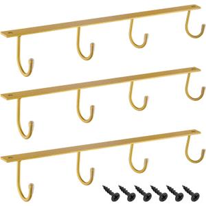MOCOUM Under Cabinet Metal Mug Holder - Iron Hanging Rack for Coffee Cups and Kitchen Utensils Display (Gold, 3)