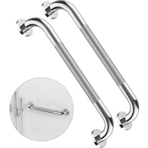2 Pack 16 Inch Anti Slip Shower Grab Bar Handle, ZUEXT Chrome Stainless Steel Bathroom Grab Bar, Knurled Bathroom Balance Bar,Safety Hand Rail Support,Handicap Elderly Injury Senior Assist Bath Handle