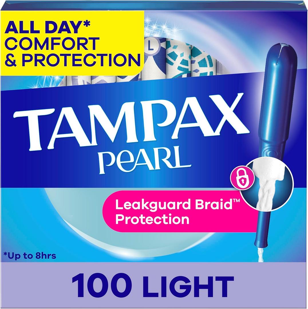 Tampax Pearl Tampons for Women, with LeakGuard Braid, Light Absorbency, Unscented, 100 Count (2 Packs of 50) 