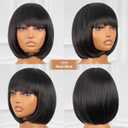 ToyoTress Dark Brown Bob Wig With Bangs - 8 Inch Blunt Cut Bob Wigs For Black Women, Short Straight Light Yaki Synthetic Hair Replacement Wigs Daily Costume Cosplay Heat Resistant (8 Inch, #2)