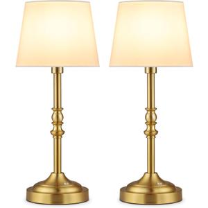 GGOYING Set of 2 Rechargeable Cordless LED Table Lamps, 4-Level Dimmer, Bronze Portable Desk Lamps with White Fabric Shades, Night Light for Dining, Bedroom and Patio (2 Count (Pack of 1))