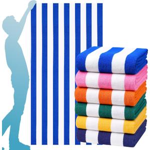 6 Packs Oversized 72x40 Inch Stripe Beach Towel Thin Terry Set XL Big Extra Large Accessories Essentials Soft Clearance Super Absorbent Pool Travel Bath Swim Camping Towels Bulk Men Women Adults Gift (Blue Navy Pink Orange Green Yellow)
