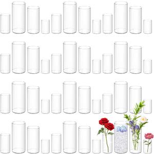 48 Pack Acrylic Cylinder Vases 4,6,8 10 Inch Tall Clear Acrylic Flower Vases Bulk Floating Candle Holders Cylinder Plastic Vases for Centerpiece Table Wedding Home