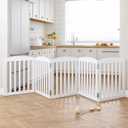 SPIRICH 120" Extra Wide 28" Tall Dog Gate Indoor, Dog Gates for Doorways, Stairs, The House, Wooden Freestanding Foldable Pet Gate, Step Over Puppy Gate, 5 Panels, Antique White, [5 Panels]120"W x 28"H