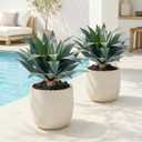 Artificial Agave Plants Outdoor,22”UV Resistant Fake Silk Plants with 23 Lifelike Leaves,Faux Yucca Floor Plants for Home Front Porch Patio Office Door Step Hotel Desert Style Decor 2Pack