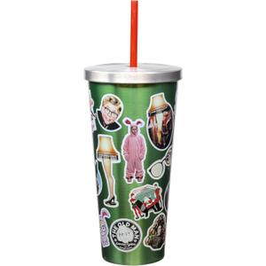 Spoontiques A Christmas Story Stainless Steel Tumbler, 24oz - Double Wall Insulated Travel Cup with Straw