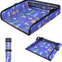 COOLBEBE Airplane Tray Table Cover, Foldable Travel Tray Cover for Toddlers 1-3, Universal Fit for Airplane, Car Seat, High Chair, Machine Washable, Portable, Blue Dinosaur (1.97"D x 16.9"W x 12.6"H)