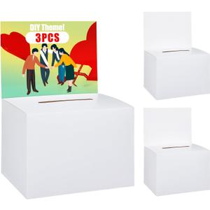Uniclife 3 Pack Ballot Boxes with Slot 6.5" x 4.5" x 4.5" Suggestion Boxes Donation Box for Fundraising White Cardboard Box with Removable Header for Business Voting Collecting Card Charity