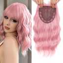 14 Inch Wavy Hair Topper 6.5''X6.5'' Base Pink Wig for Ladies Synthetic Hair Pieces for Women with Bangs