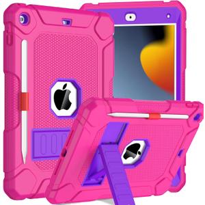 BMOUO Case for iPad 9th 8th 7th Generation (iPad 10.2 inch, 2021/2020/2019), Shockproof Protective iPad 10.2 Case with Built-in Stand/Pencil Holder, Magenta