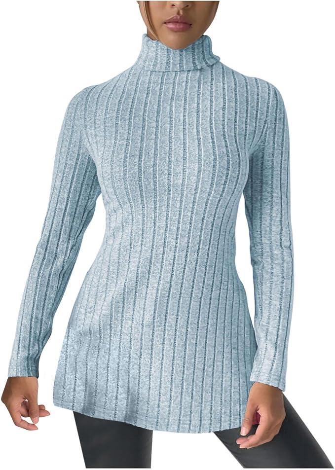 Women's Oversized Turtleneck Sweaters Fall Long Sleeve Ribbed Long Tunic Sweater Lightweight Knit Tops Loungewear, XL, 3 Packs