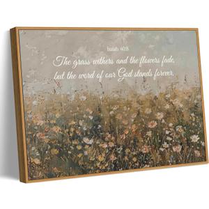 Framed Christian Floral Scripture Canvas Wall Art Wildflower Meadow Bible Verse Wall Decor Picture Isaiah Religious Faith Art Poster Print for Living Room Bedroom Decoration 8x10in