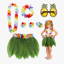 PHOGARY 7 Pack Hawaiian Flower Leaf Hula Skirt Costume Accessory Kit for Hawaii Luau Party