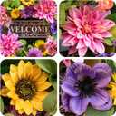 Spring and Summer Wreaths for Front Door 24 Inch Summer Wreath with Lifelike Sunflower,Pink and Purple Dahlia Spring Door Wreath with Welcome Sign,Outdoor Decor
