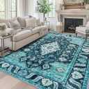 Area Rug 8x10 - Malachite Green | for Living Room Soft Machine Washable Low Pile Area Rugs Vintage Boho Bedroom,Dinner Room Non-slip Carpet Rug