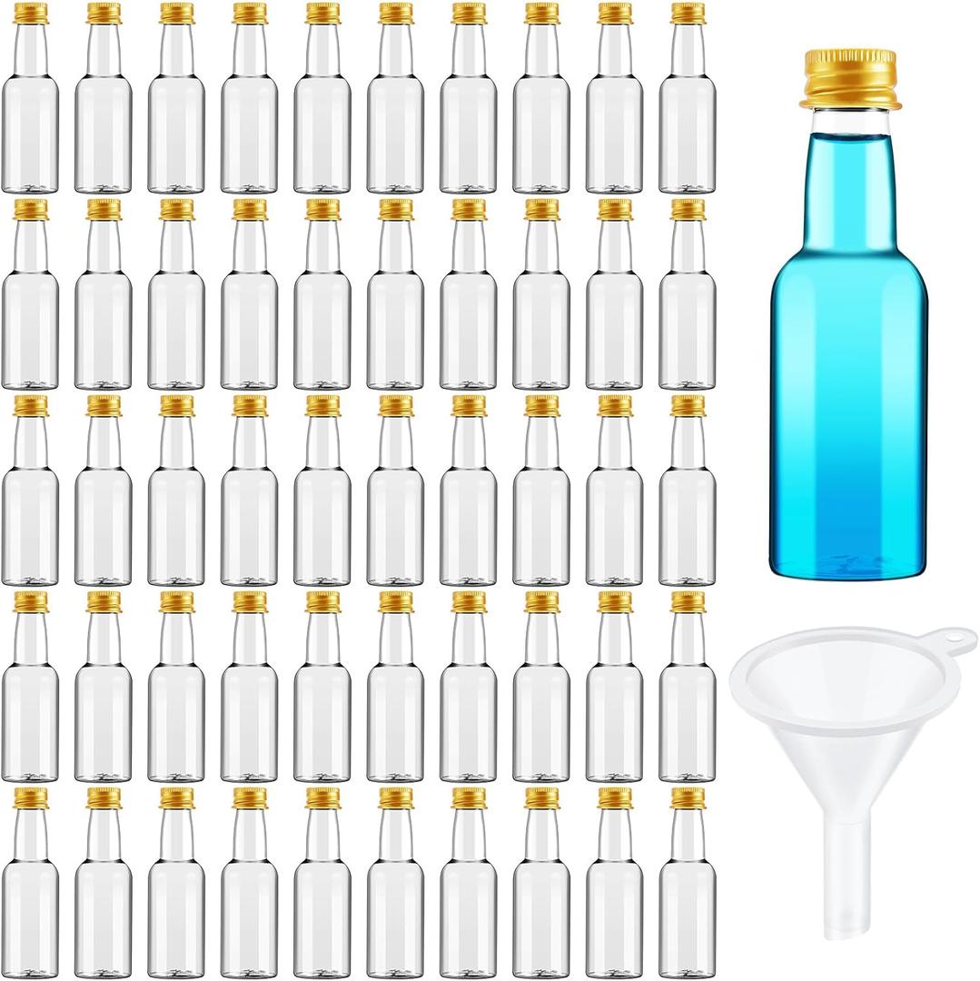 Tessco for you 100 Pcs Mini Liquor Bottles with Gold Cap, Small Empty Shot Bottle, Airtight Plastic Spirit Alcohol, Salad Dressing Wine Hot Sauce Party Supplies(0.8 Oz)