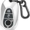 Kirsnda for Mercedes Benz Key Fob Cover with keychian,TPU Protection Key Case Compatible with E Class S Class G Class smart Remote Key (Silver,3 Button)