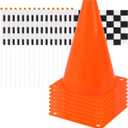 Mini Traffic ConesWith Hole on Topwith Racing Checkered Flags, Sports Safety Cones for Soccer Cones and Basketball Practice Equipment - Mini Orange Cones for Soccer Practice and Small Driving Practice Cones.Race Car Birthday Party Supplies, Kids Gift. (8PCS Cones) (24PCS)
