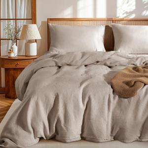 LBRO2M 100% France Linen Duvet Cover Set 3 Pcs Natural Flax Duvet Cover Set 2 Pillowcase 1 Duvet Cover with Zipper (Linen King)