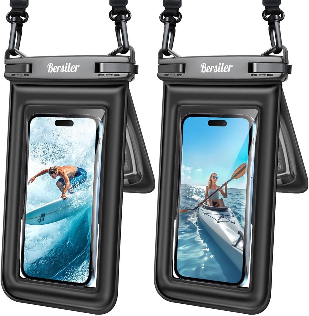 Floating Waterproof Phone Pouch 2 Pack, IPX8 Waterproof Phone Case with Double Space, Beach Cruise Vocation Essentials, Underwater Cell Phone Dry Bag for iPhone 17 16 15 Galaxy S26 Ultra