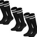 Youth Soccer Socks Kids Athletic Socks Striped Cushion Knee High Baseball Socks (Black)