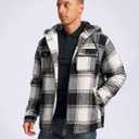 G Gradual Men's Flannel Jacket Fleece Sherpa Lined Hoodies Zip Up Plaid Shirt Warm Winter Jackets for Men with Zipper Pockets (Black White)