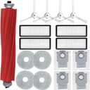 Accessories Kit Compatible with Roborock Qrevo S/Qrevo Maxv/Qrevo S/Qrevo Plus Robtic Vacuum Cleaner,17 Spare Parts,1 Main Brush Roller,4 Side Brushe,4 Mop Pads,4 Dust Bags,4 Hepa Filters (White-17)
