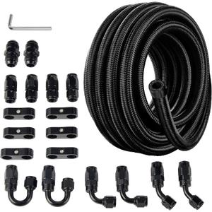 EVIL ENERGY 4AN Fuel Line Kit, 4AN Nylon Braided Fuel Line Hose Fitting Kit CPE 10FT Black