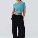 Open Back Workout Tops for Women Crop Yoga Shirts Lightweight Twist Back Athletic Running Gym Tops (Small, Blue)