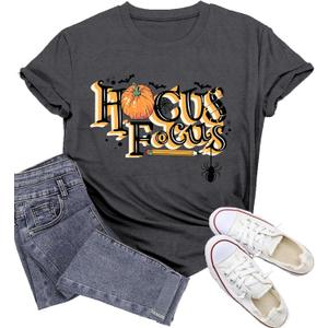 Halloween Shirts for Women Hocus Focus T-Shirt Halloween Pumpkin Tee Tops (XXL)