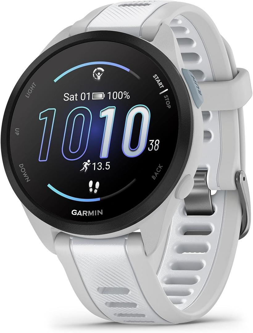 Garmin Forerunner 165, Running Smartwatch, Colorful AMOLED Display, Training Metrics and Recovery Insights, Whitestone