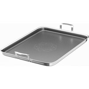 Cooker King 19 x 13 Inch Hybrid Honeycomb Stainless Steel Double Burner Griddle Pan, 3-Ply Nonstick Flat Top Grill Plate & Rectangular Roasting Pan, Metal Utensil Safe, Induction Ready, Oven-Safe