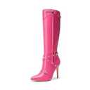 DREAM PAIRS Women's Metallic Stiletto Heeled Knee High Boots Sexy Fashion Pointed Toe Dress Boots with Stud and Zipper Tassel, Size 8, HOT PINK, SDKB2309W