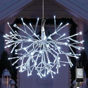 Hiboom 1Pack 16 Inch Large Snowflake Christmas Lights, White LED Snowflake Lights with 96 LEDs and 8 Flashing Modes, Christmas Hanging Starburst Lighted Decorations for Tree, Porch, Holiday Party