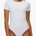 NANJI Short Sleeve Bodysuit for Women - Crew Neck Slim Fit Thong Body Suit, Stretch Double Lined Snap Tops, Casual Going Out, White, XL