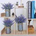 Set of 3 Small Potted Plants Arrangement Artificial Lavender Flower Plants in Rustic Galvanized Metal Pots with Decorative Wood Tray for Farmhouse Table Centerpiece Windowsill Country Indoor Decor