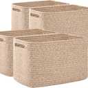 OIAHOMY 4 Pack Storage Baskets for Organizing, Cube Storage Bins for Shelves, Rectangle Storage Baskets With Handles, Woven Baskets for Storage, 16''Lx12''Wx8''H, Brown