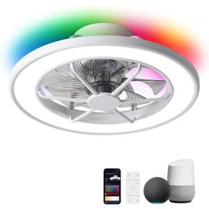 ocioc Low Profile Ceiling Fans with Lights,18 in Smart Ceiling Fans with Alexa/Google Assistant/App Control Color Changing LED-RGB Back Ambient Light for Bedroom